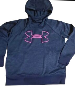 EUC Under Armour Cold Gear Hoodie sweatshirt women's Medium. Blue w/ Pink UA
